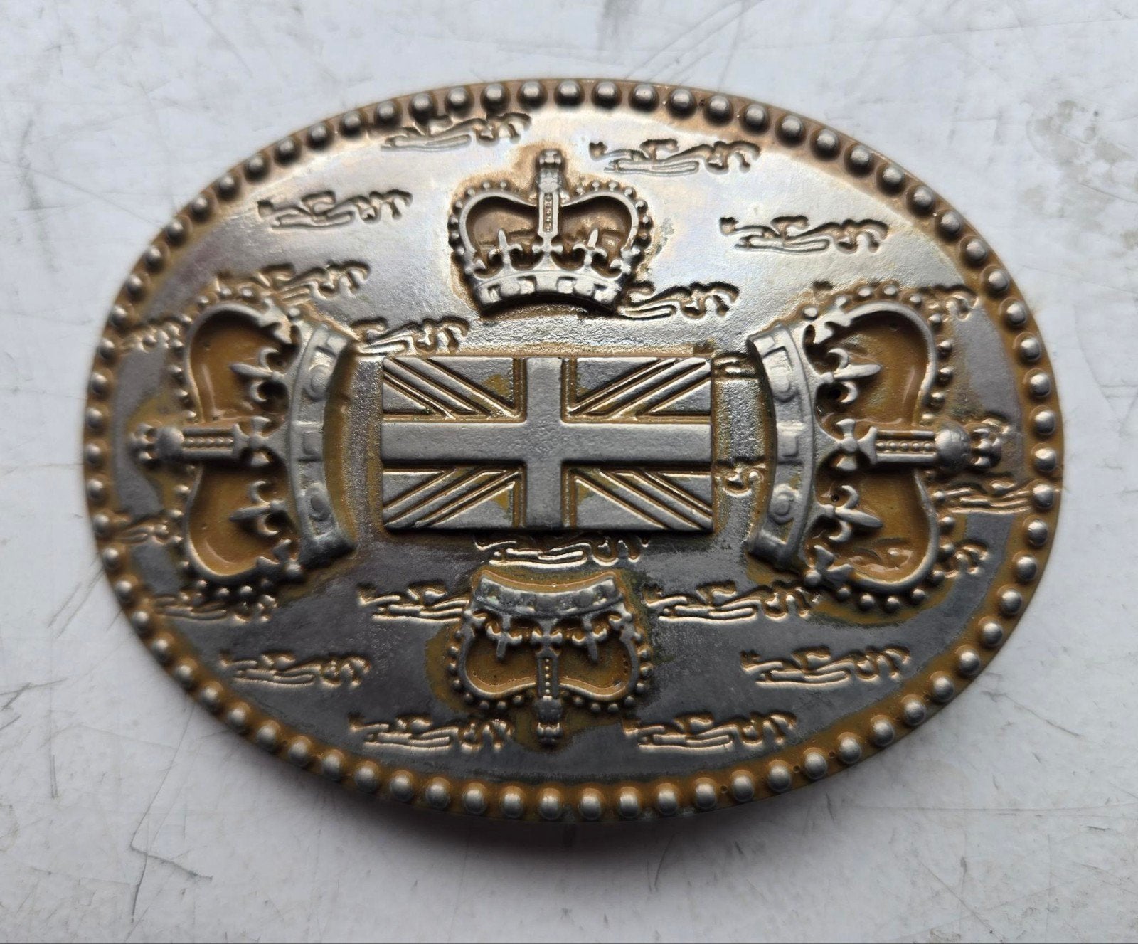 Vintage Silver Plated Union Jack British Flag Belt Buckle, Losse buckle of gesp, Overige kleuren, Minder dan 95 cm, Ophalen of Verzenden