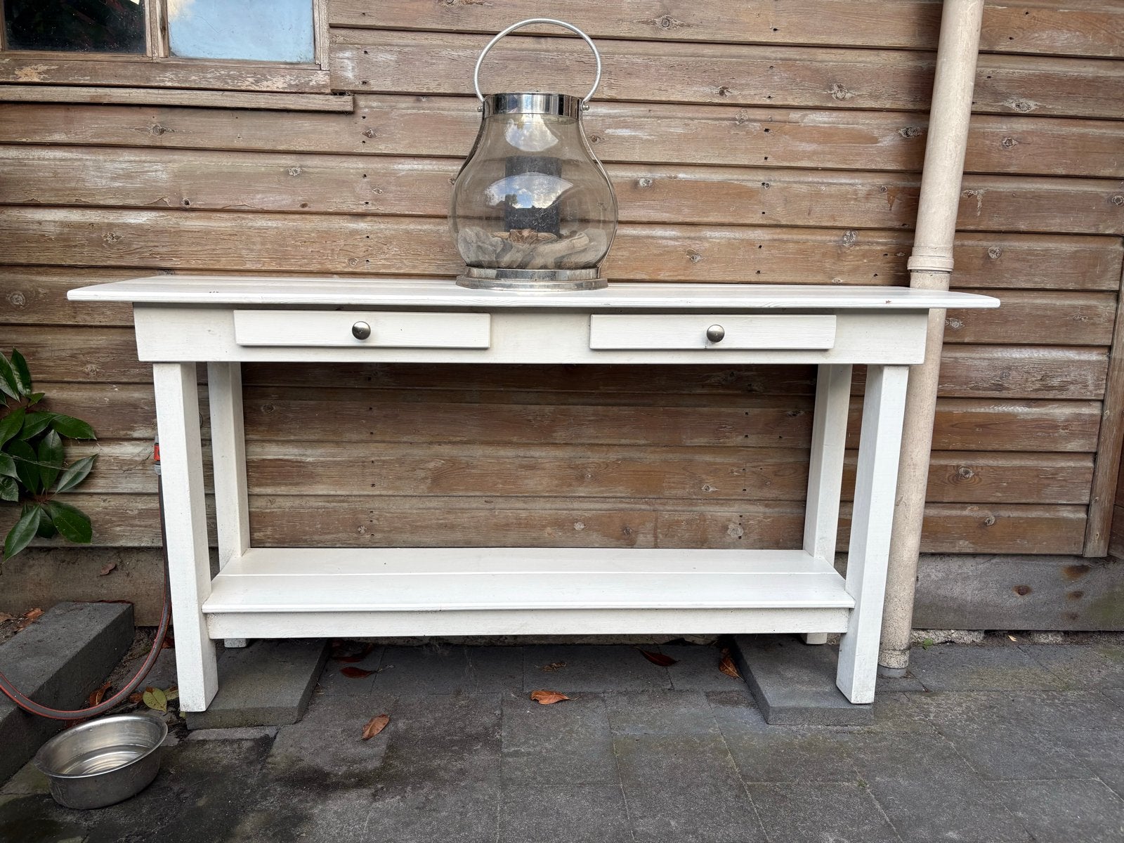 Witte tuintafel/oppottafel, Huis en Inrichting, Ophalen, Gebruikt, 100 tot 150 cm, Rechthoekig