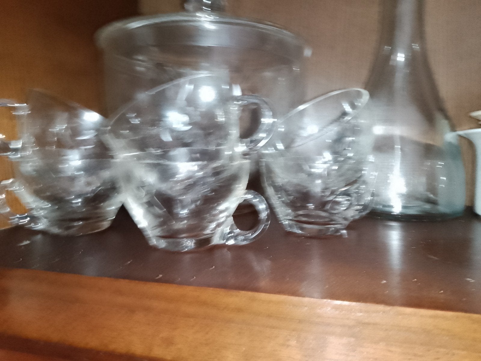 Glazen bowl set (kopjes en grote kom). Jaren 50?, Antiek en Kunst, Ophalen