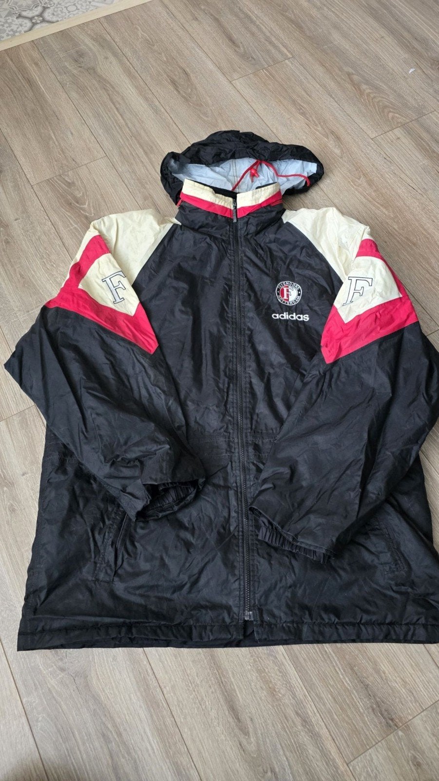 Vintage Adidas Feyenoord regenjas/windjack - Maat XL, Zwart, Maat 56/58 (XL), Ophalen of Verzenden, Zo goed als nieuw