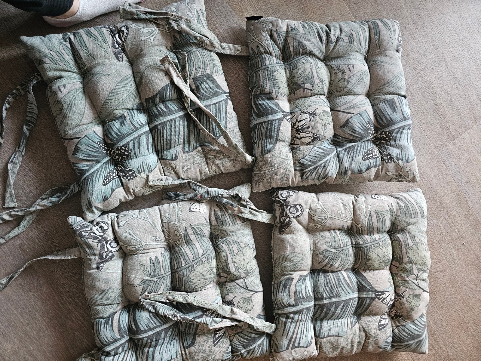 4x Tuinkussens met tropische print en bevestigingsbandjes, Ophalen, Overige merken, Gebruikt, Vierkant