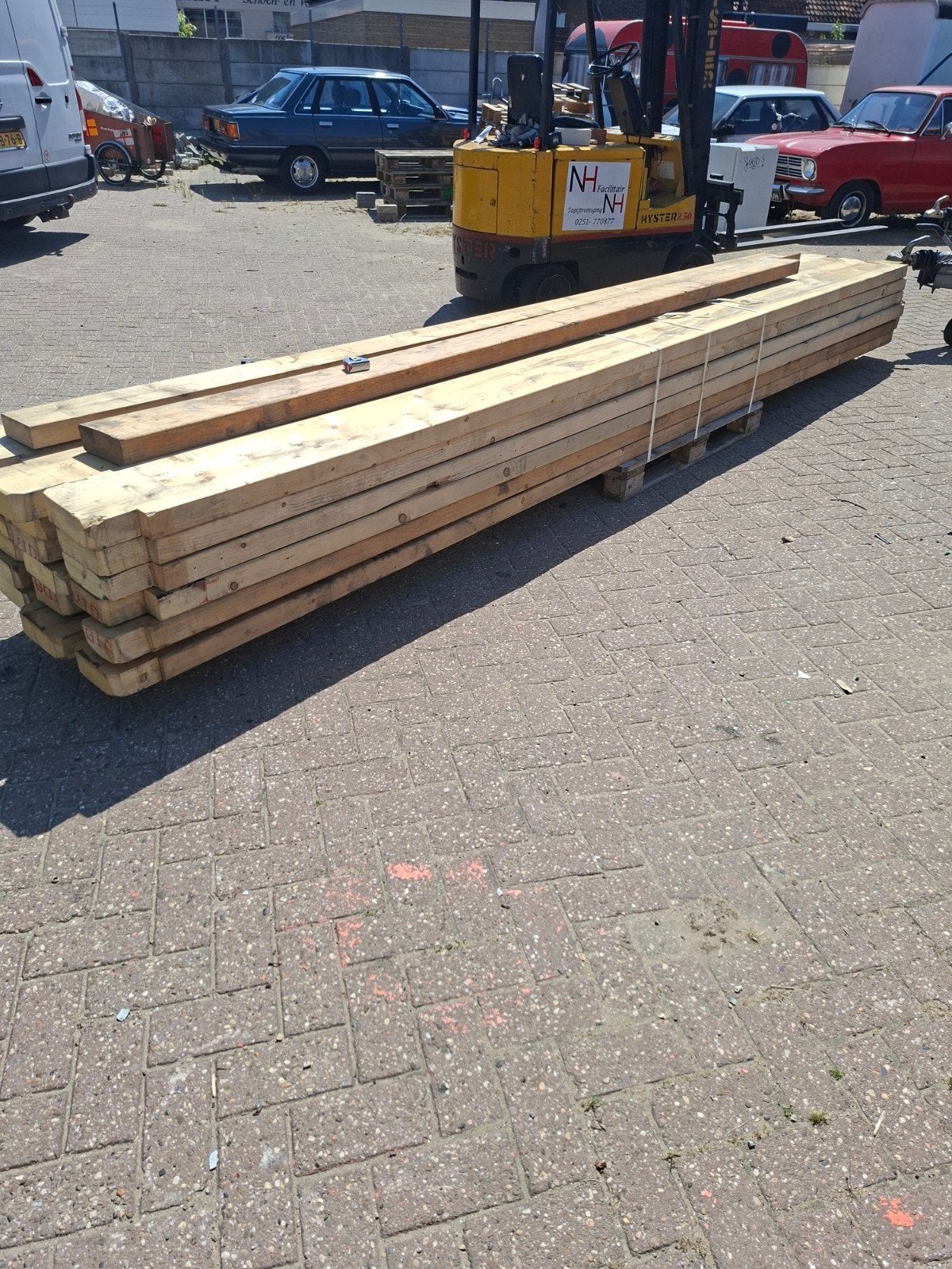Houten balken 24x6.5 cm, 4.80m lang, Doe-het-zelf en Verbouw, Hout en Planken, Ophalen, Gebruikt, Balk, Vuren