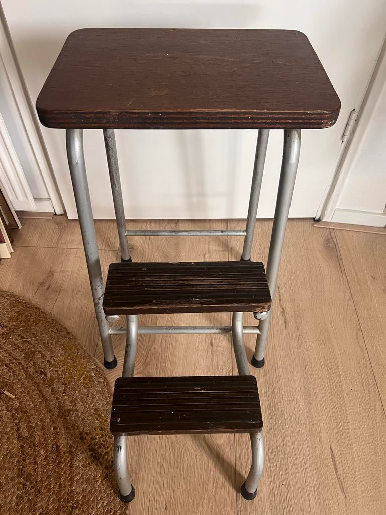 Vintage Brabantia trapkruk jaren '60 bijzettafel kruk trap, Ophalen of Verzenden, Gebruikt, Hout