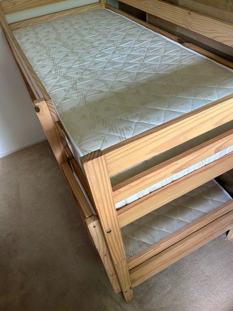 Stapelbed grenen, Huis en Inrichting, Slaapkamer | Stapelbedden en Hoogslapers, Ophalen, Gebruikt, 90 cm, 160 tot 180 cm