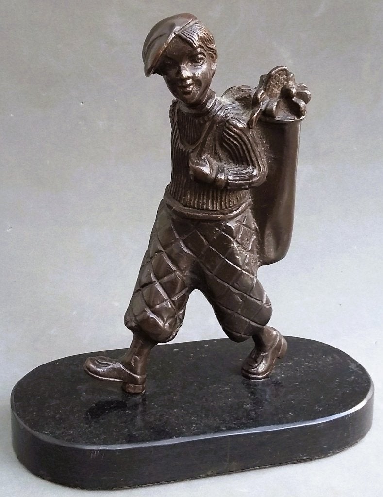 20 ste eeuw Bronzen Beeld Golf Jongen "CADDY BOY" Golfer, Ophalen of Verzenden, Brons