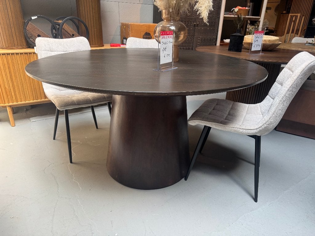 Ronde eettafel tafel kolompoot bruin 140 cm € 199, Ophalen, 100 tot 150 cm, 50 tot 100 cm, Zo goed als nieuw