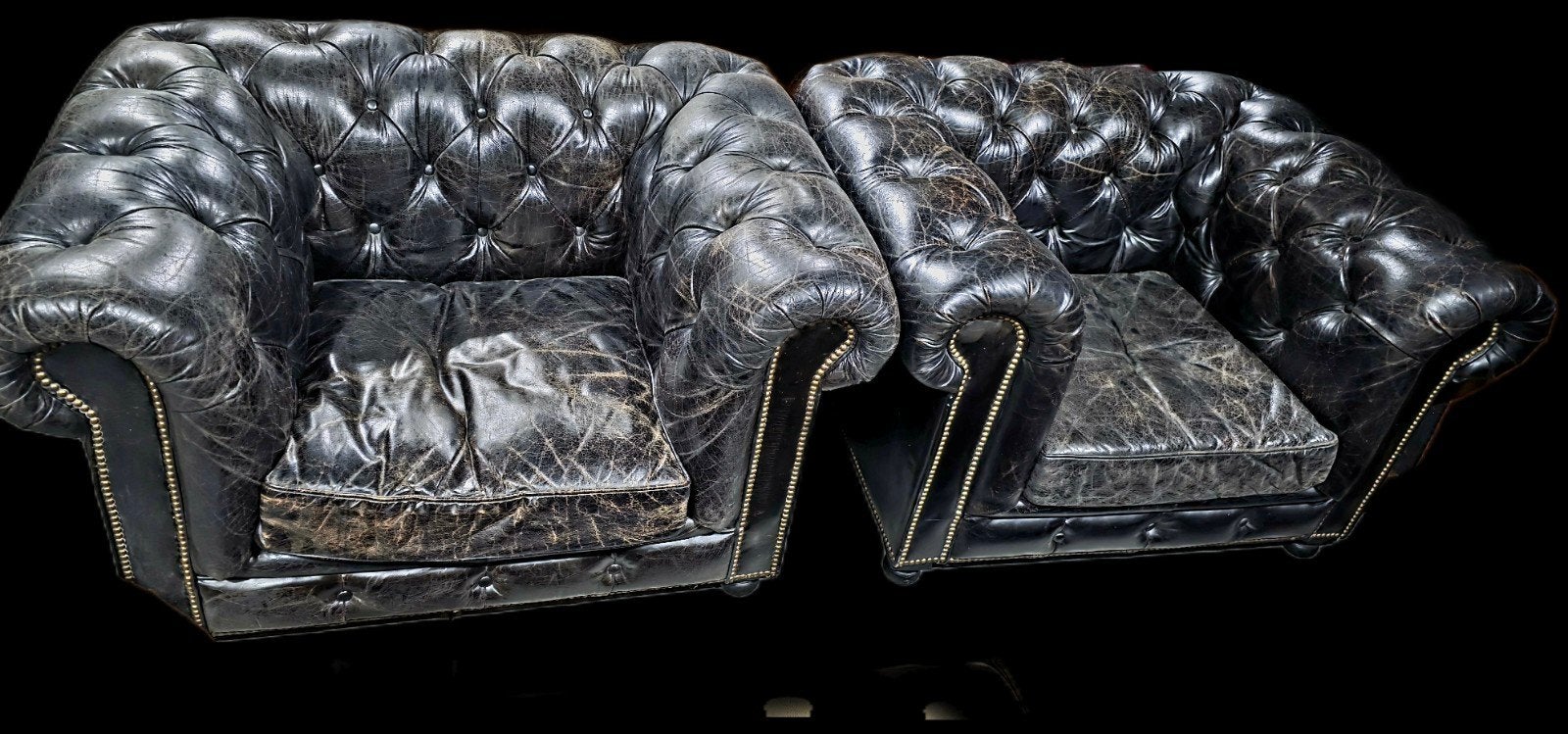 Chesterfield fauteuils (2 stuks) - Zwart leer + BEZORGING, Ophalen of Verzenden
