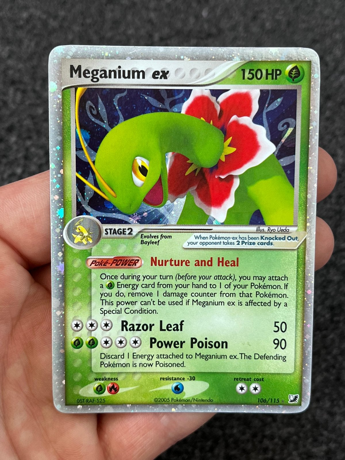 Pokémon Meganium ex holo #106 ex unseen forces - excellent, Ophalen of Verzenden, Zo goed als nieuw, Losse kaart, Foil