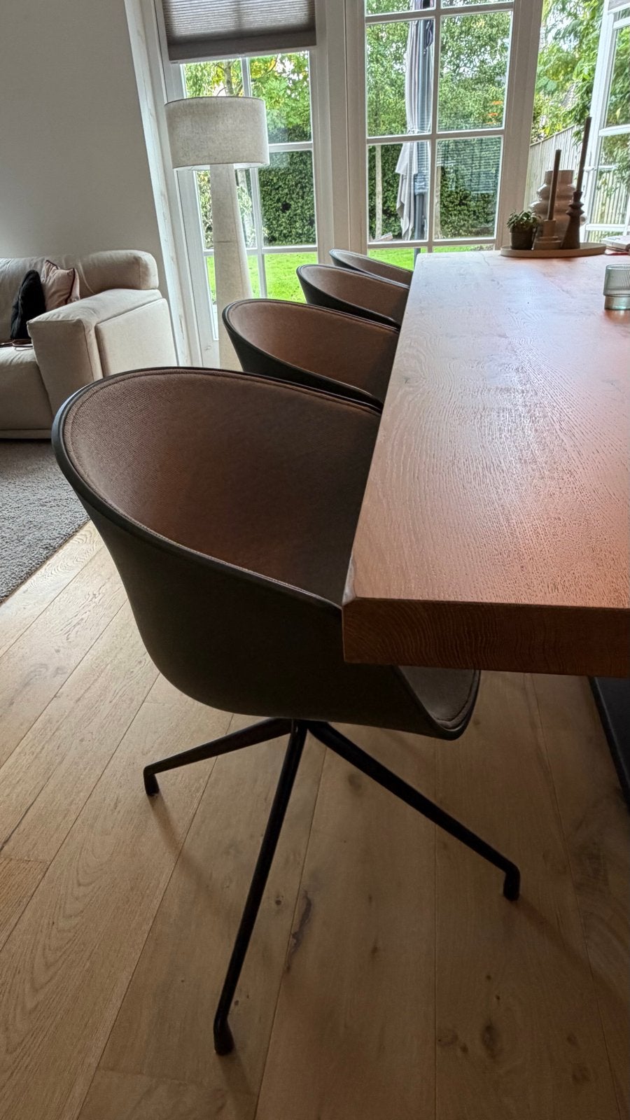 Grote eettafel (Table du Sud) met 8 HAY AAC 21 stoelen, Ophalen, Gebruikt, 100 tot 150 cm, Eikenhout