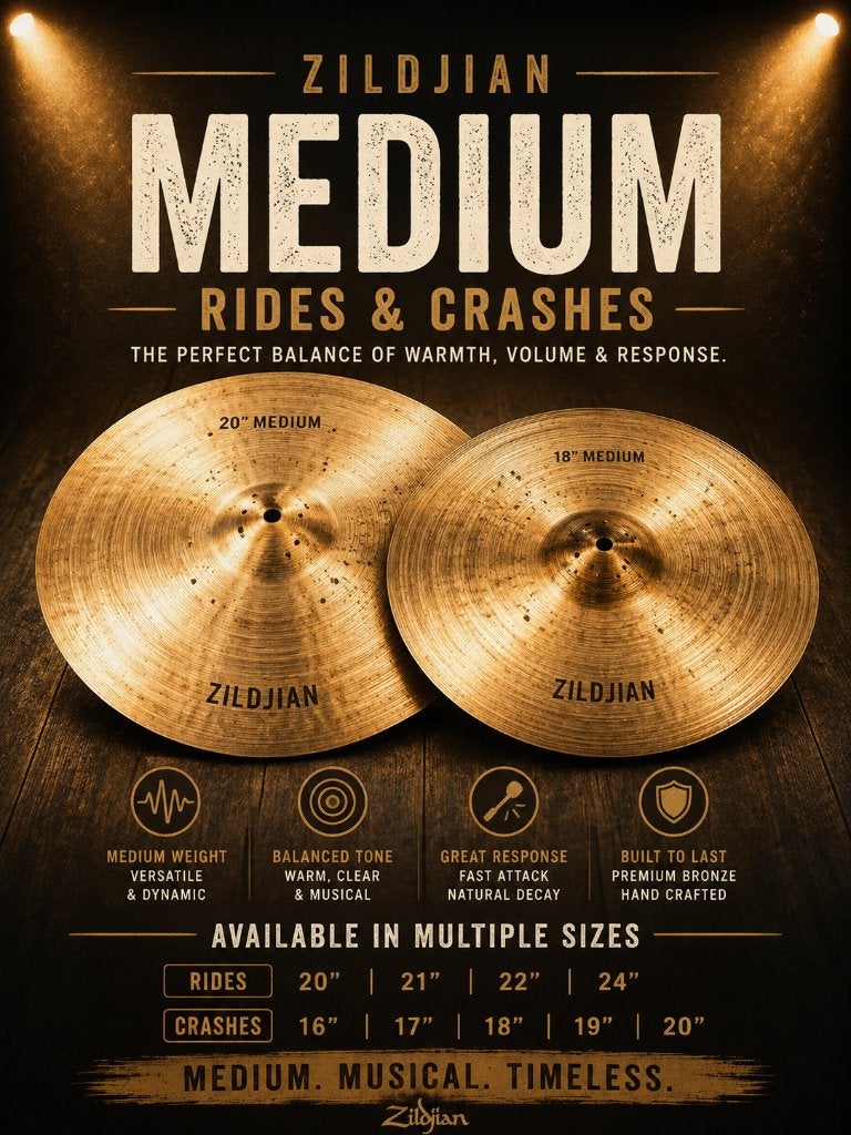 Zildjian MEDIUM Ride & Crash pre-owned/vintage 15"-22", Gebruikt, USA, Drums of Percussie, Ophalen of Verzenden