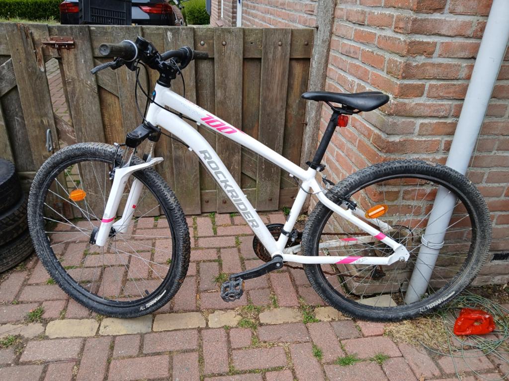 Rockrider 100 Mountainbike - Wit/Roze, Minder dan 10 versnellingen, Gebruikt, Velgrem, Overige maten