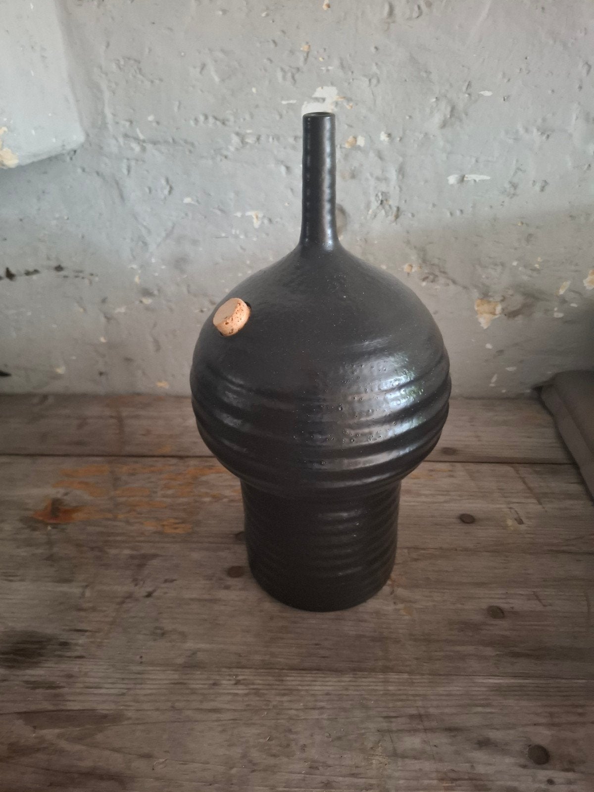 Unieke Zwarte Keramische Fles met Kurk, Ophalen