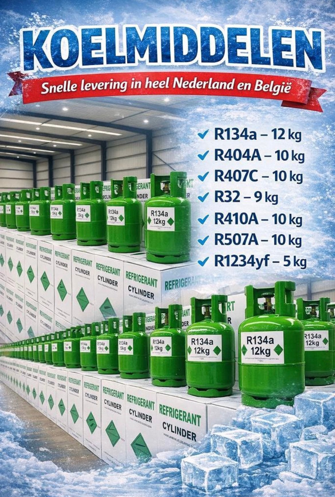 R134A R404A R32 R410A Koelmiddel Koudemiddel Airco Gas Nieuw, Ophalen, Nieuw