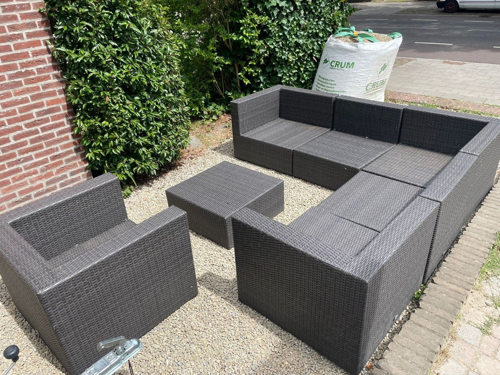 Wicker Loungeset met losse fauteuil en bijzettafel, Ophalen, 5 zitplaatsen, Gebruikt, Bank