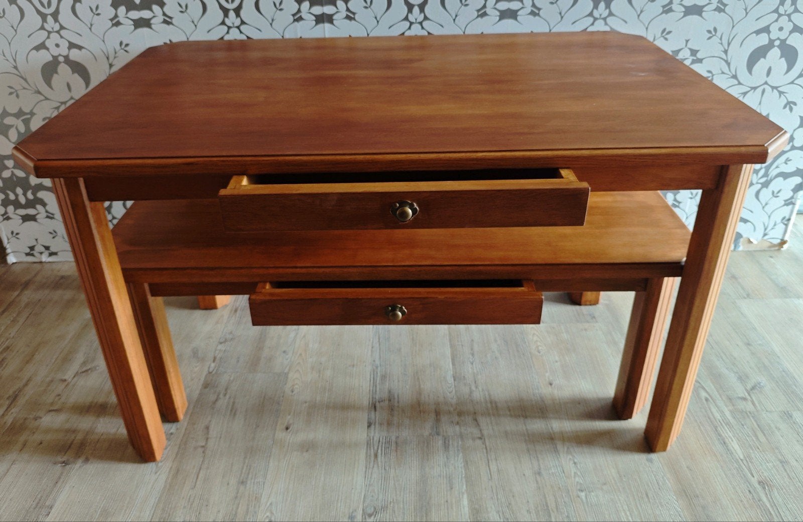 Eikenhouten tafel-set met lades, Ophalen, 50 – 75, Gebruikt, 50 tot 100 cm