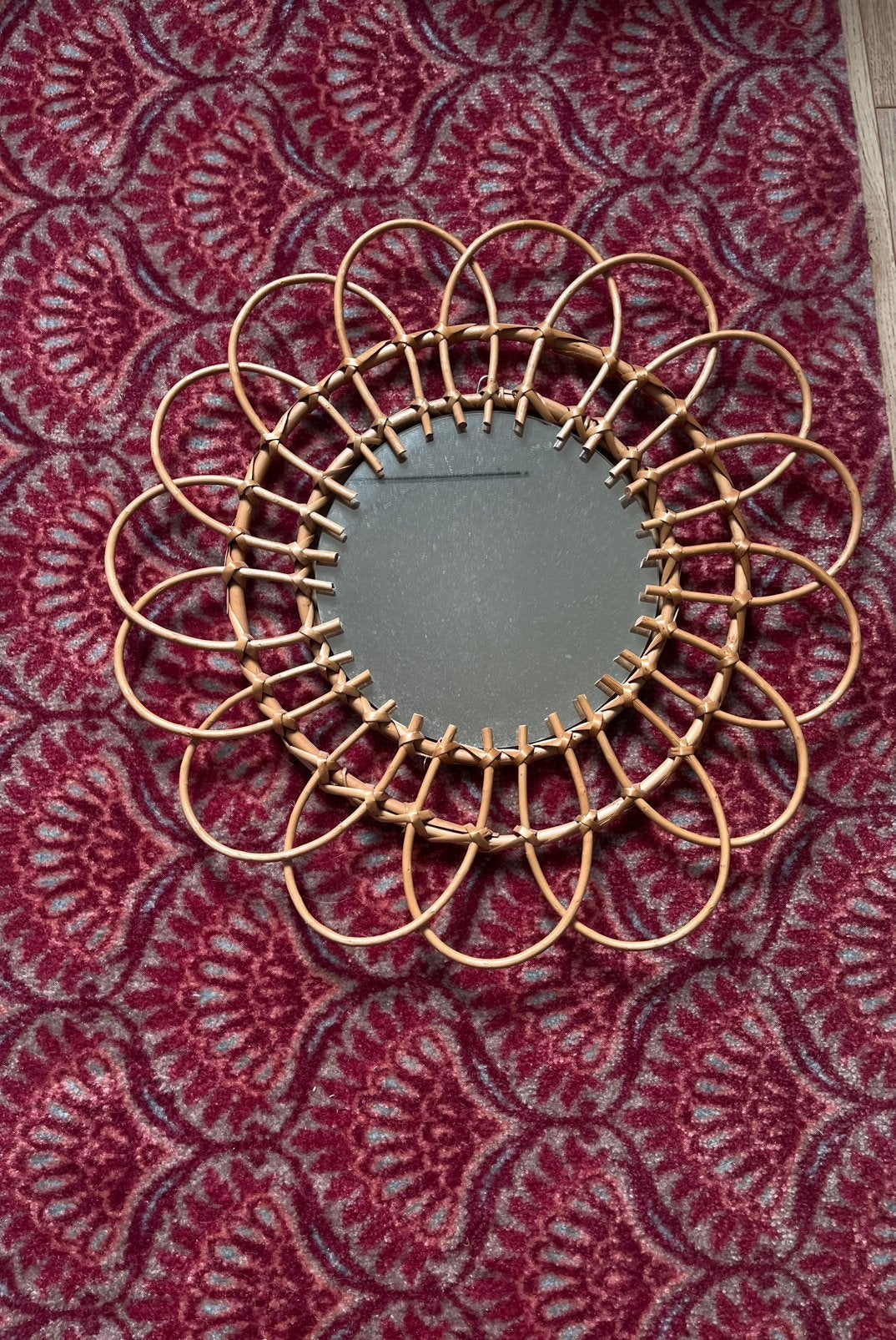 Rotan spiegel, Minder dan 50 cm, Rond, Ophalen of Verzenden, Zo goed als nieuw