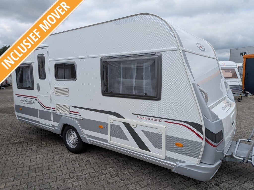 Nette LMC Musica 430D vast bed en zithoek, met mover, Standaardzit, Bedrijf, Kachel, 4 tot 5 meter