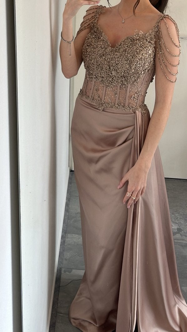Luxe oudroze / blush galajurk met kant, parels & korset -, Galajurk, Ophalen of Verzenden, Roze, Maat 34 (XS) of kleiner