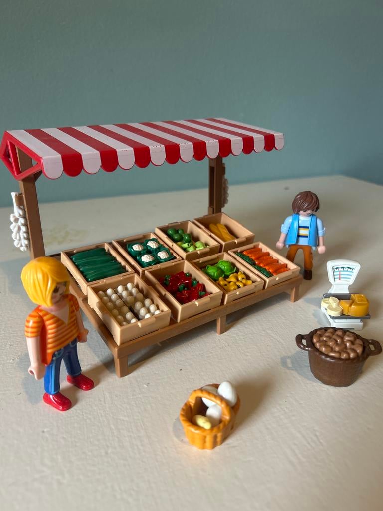 Playmobil groentekraam met figuren en accessoires, Ophalen of Verzenden, Zo goed als nieuw, Complete set