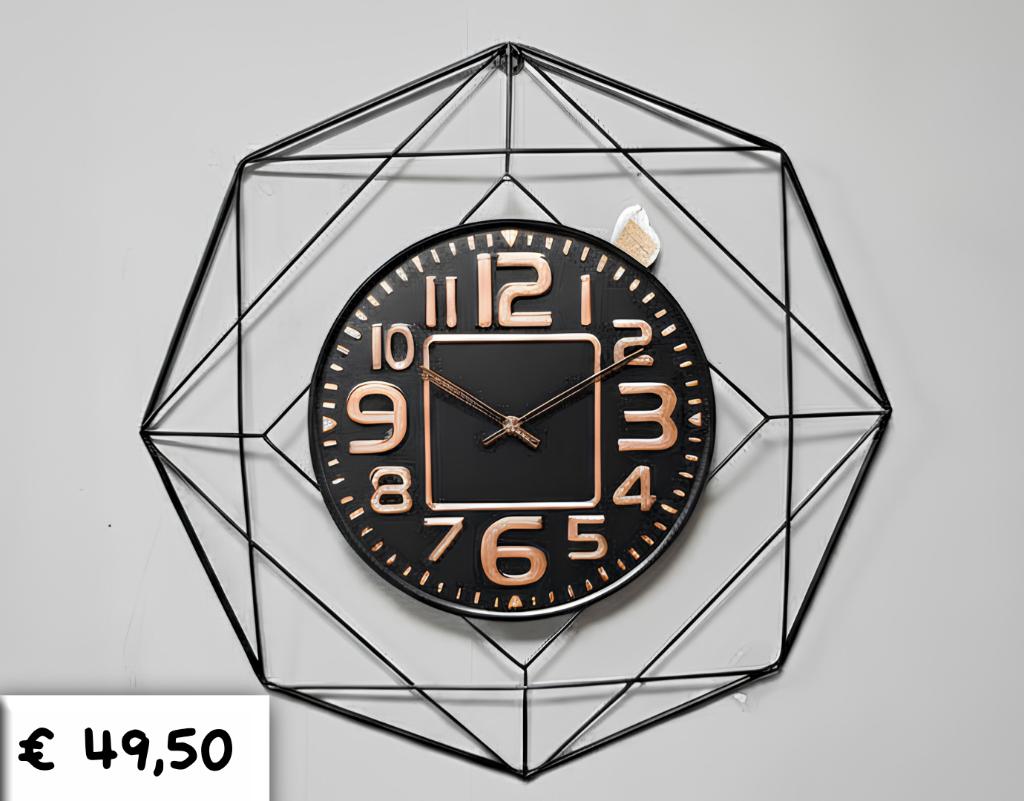Nieuw! Geometrische Wandklok Zwart & Roségoud Ø 60 cm, Ophalen, Nieuw, Analoog, Wandklok