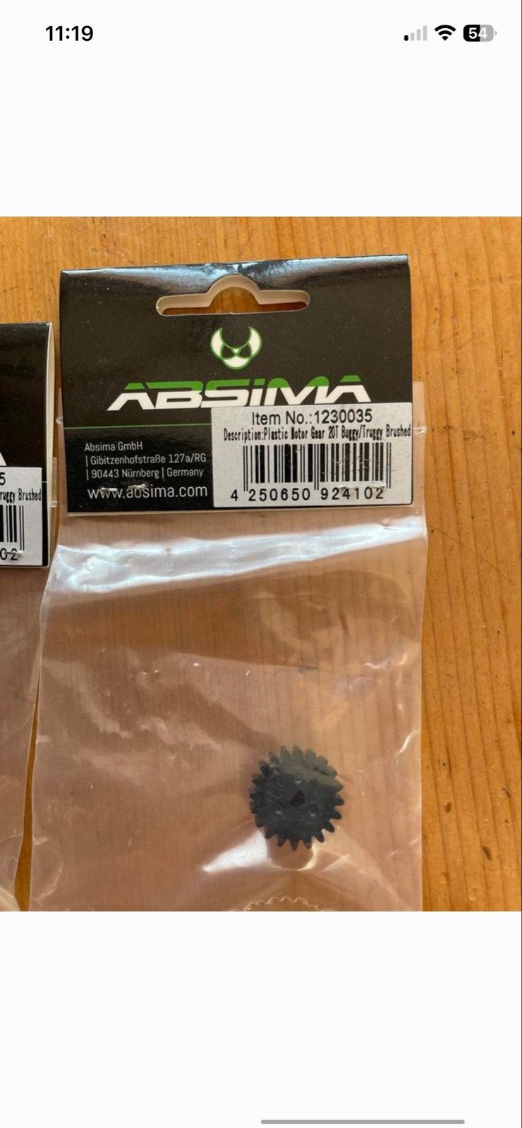 Absima Plastic Motor Gear 20T Buggy/Truggy Brushed, Ophalen of Verzenden, Nieuw, Overige schalen, Onderdeel