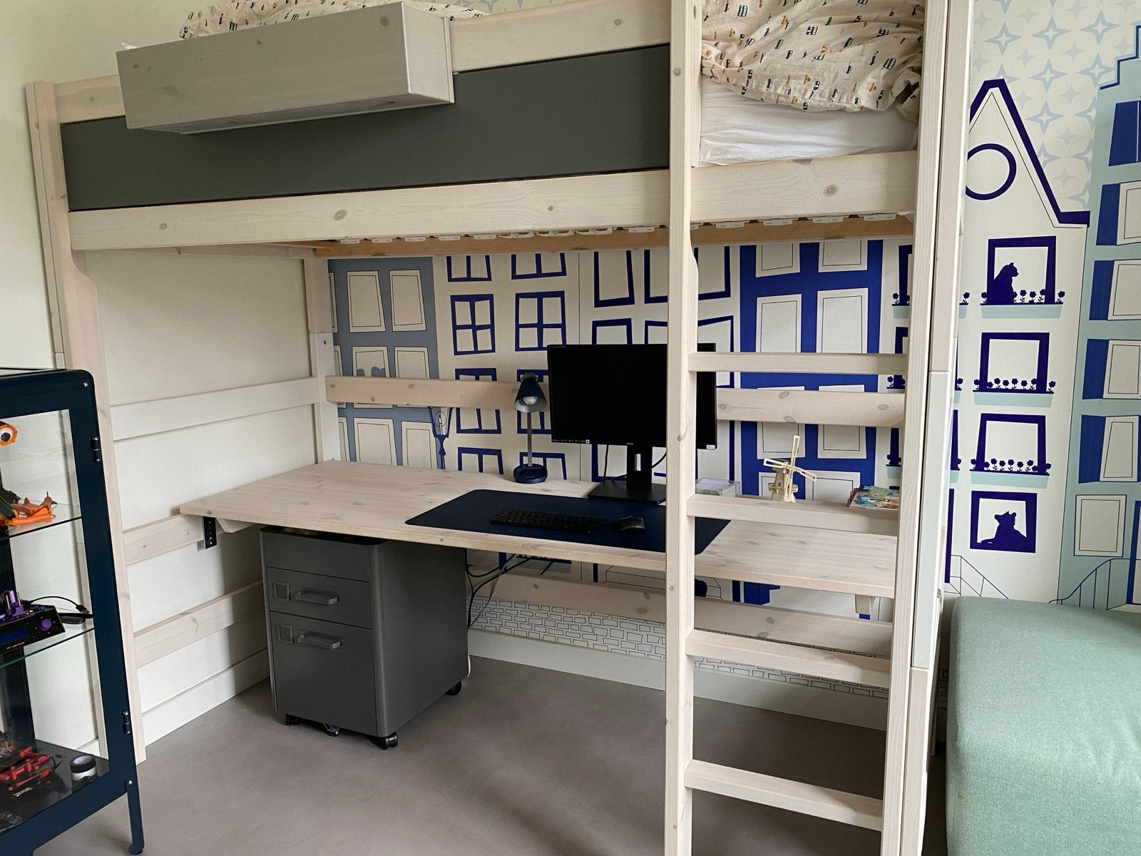 Lifetime Ombouw Hoogslaper met Bureau en Opbergbox, Ophalen, Eenpersoons, Zo goed als nieuw, 200 cm