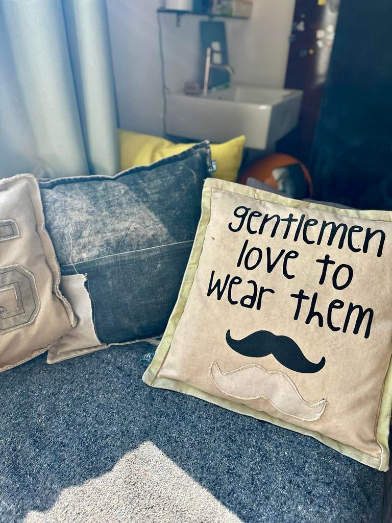 HK Living Sierkussens Canvas Loods 5 - Snor & Zwart, Ophalen of Verzenden, Zo goed als nieuw, Zwart, Vierkant