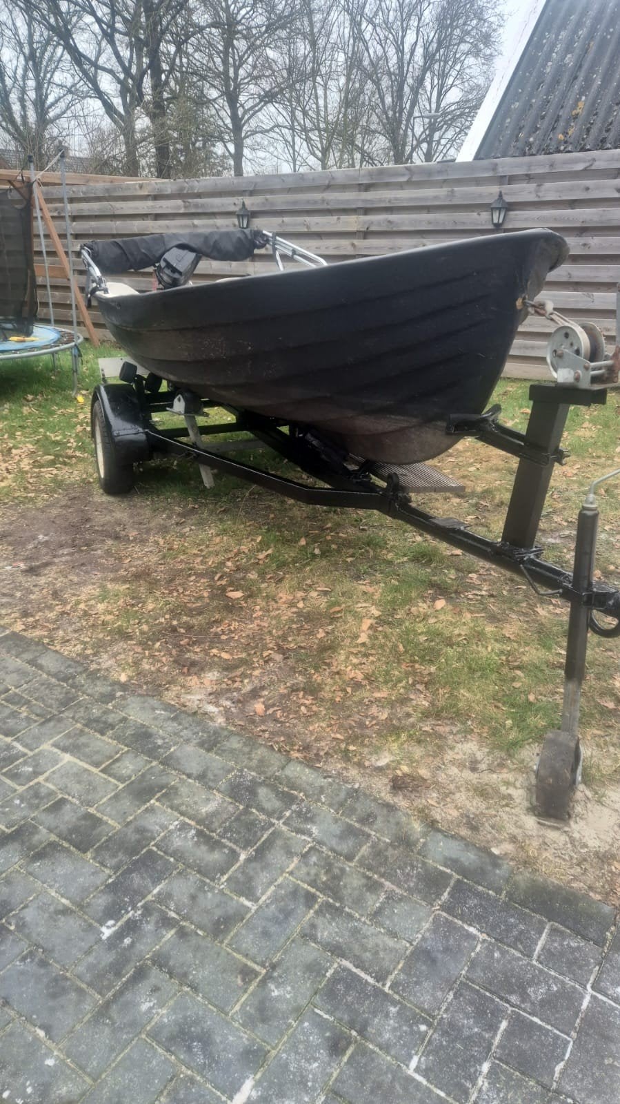 Polyester boot met trailer en 5 pk Mercury motor, Ophalen of Verzenden, Gebruikt