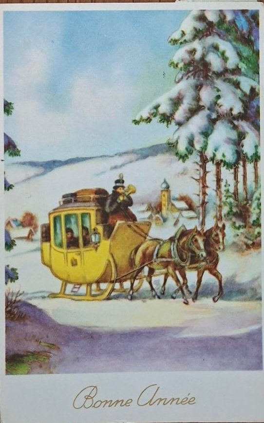 Postkoets- Sneeuw, Verzenden, 1940 tot 1960, Gelopen, Feest(dag)