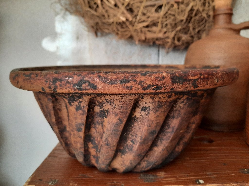 Oude brocante Franse aardewerk bakvorm tulband *Etage3*, Gebruikt, ., Ophalen of Verzenden, .