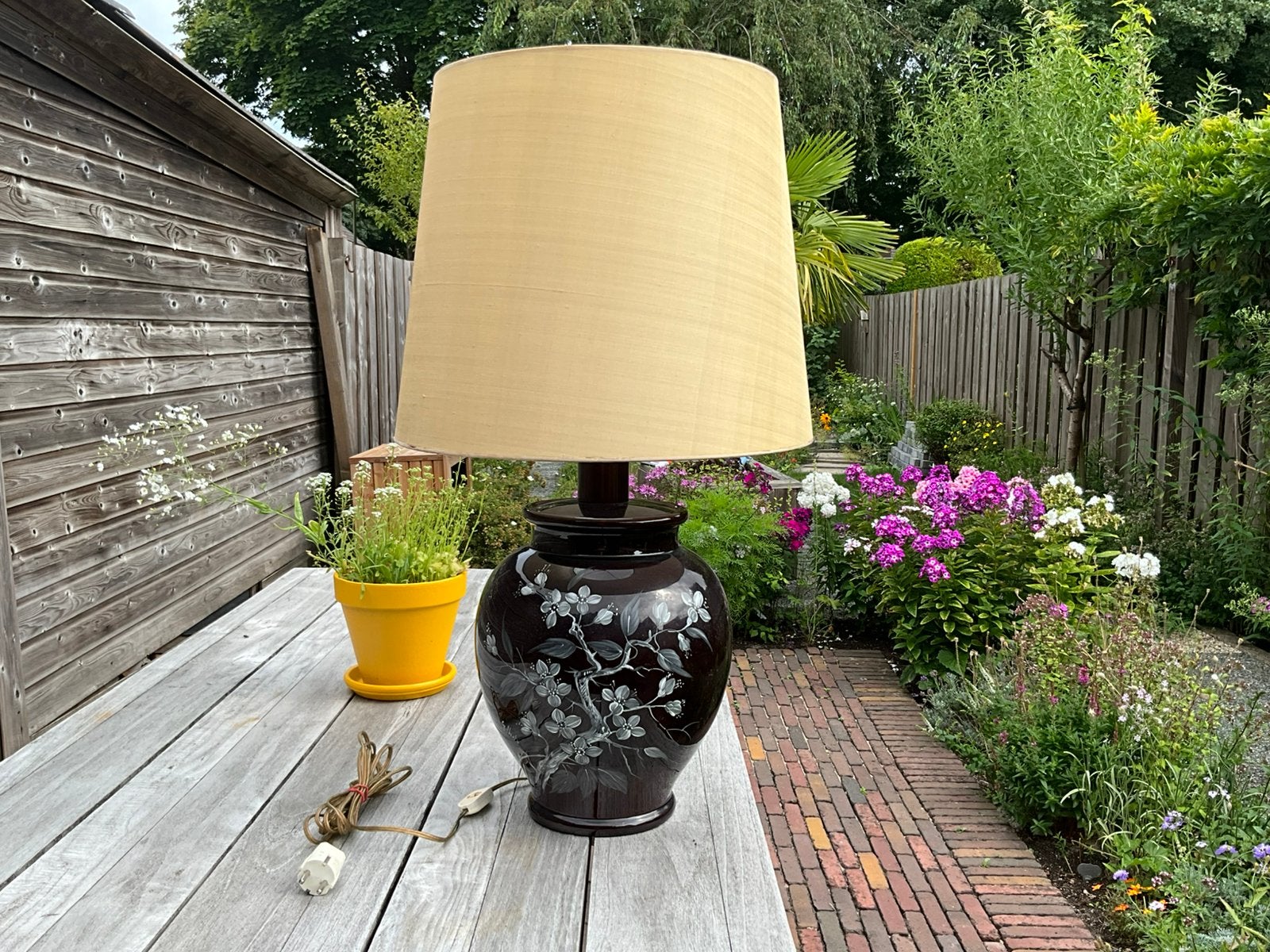 Prachtige decoratief beschilderde vaaslamp, keramiek, Ophalen, Zo goed als nieuw, Keramiek