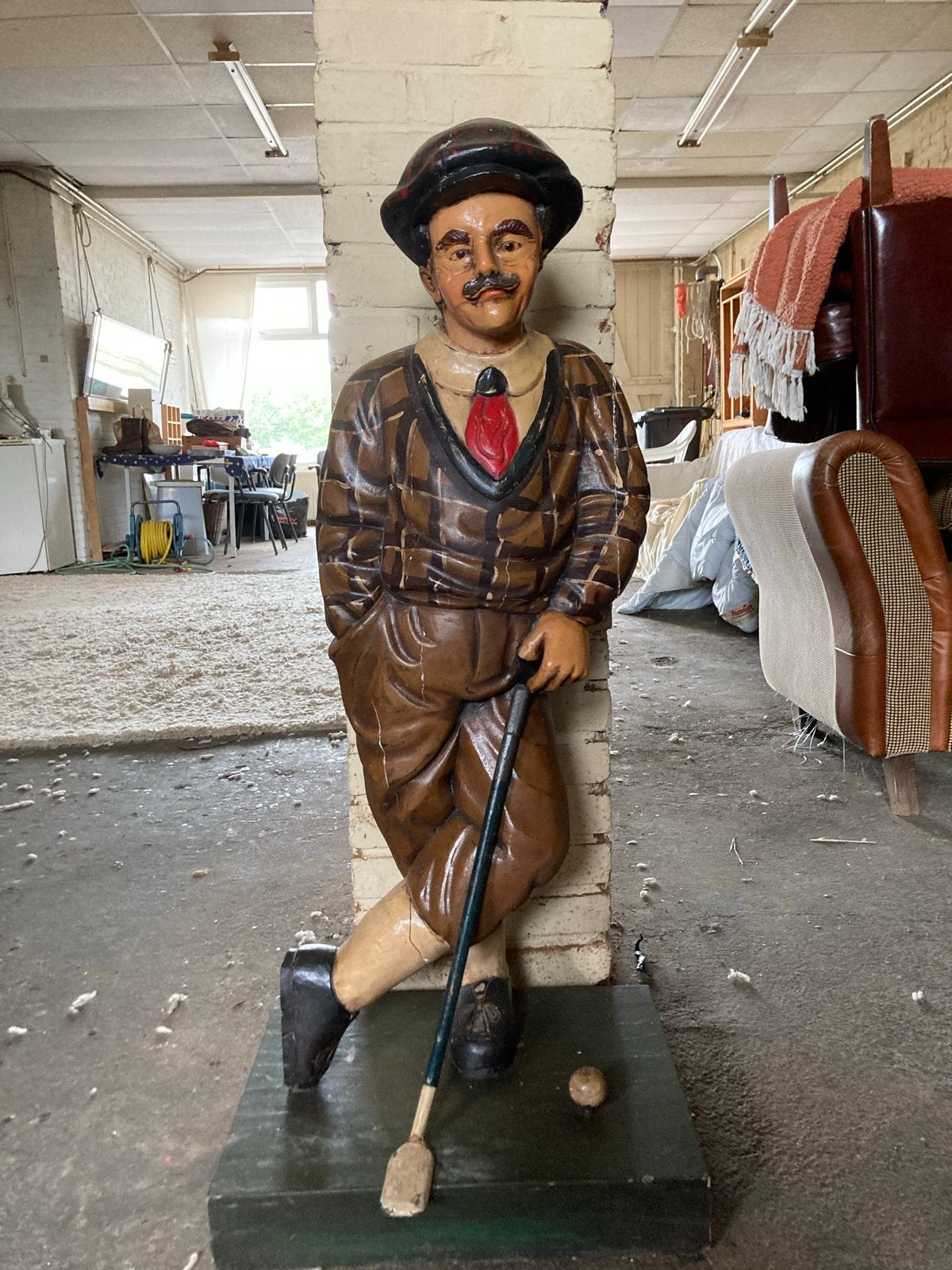 Vintage Handgesneden Houten Golfer Beeld - 96,5 cm, Antiek en Kunst, Ophalen