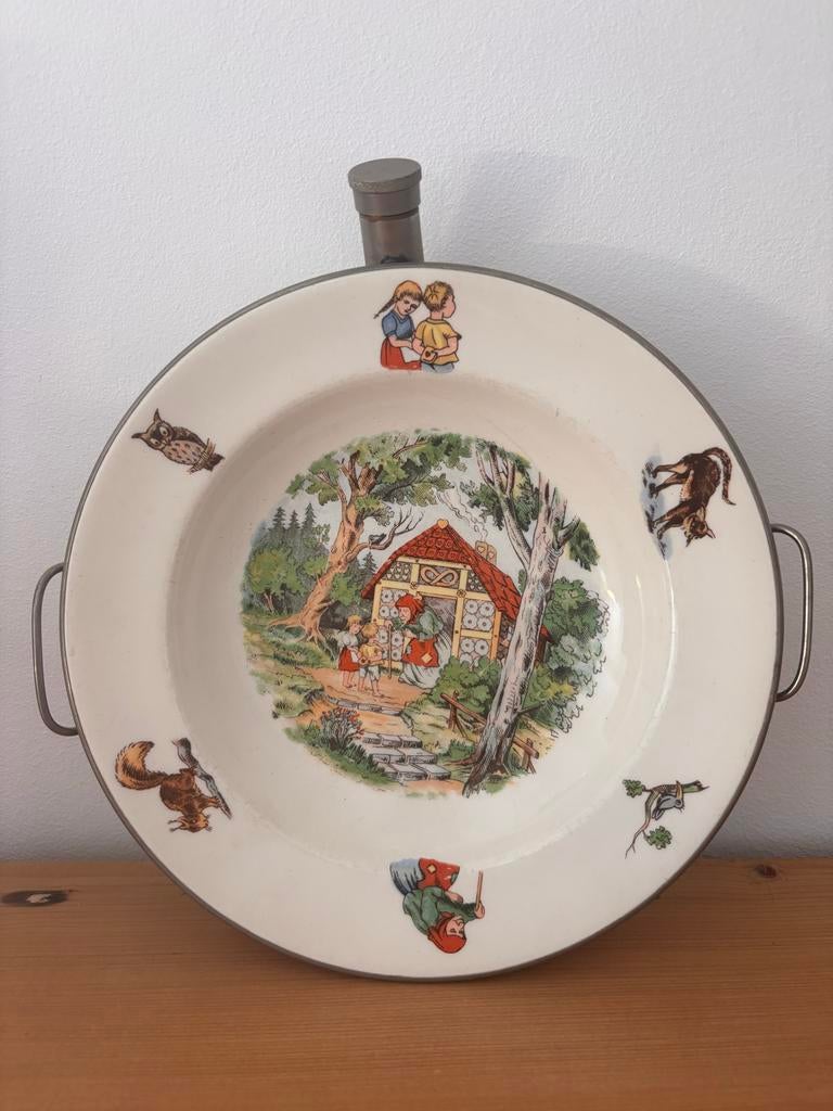 Vintage kinderbordje Hans en Grietje - Emaille, Antiek en Kunst, Antiek | Servies los, Ophalen of Verzenden
