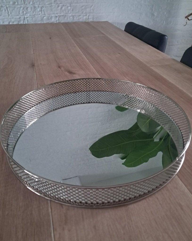 Dienblad met spiegel, Huis en Inrichting, Woonaccessoires | Dienbladen, Ophalen of Verzenden, Zo goed als nieuw, Rond, Metaal
