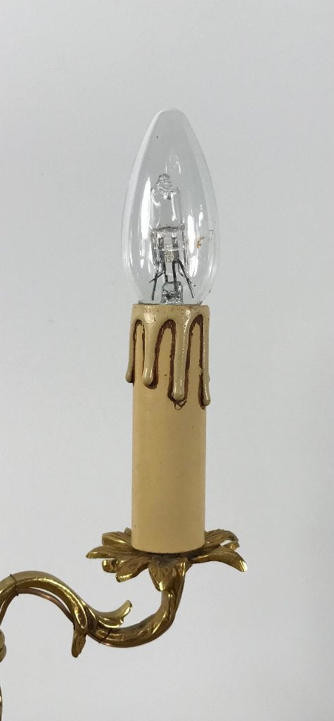 Klassieke Franse bronzen bouillotte lamp met 3 lichtpunten, E14 (klein), Ophalen of Verzenden, Metaal, Met schakelaar