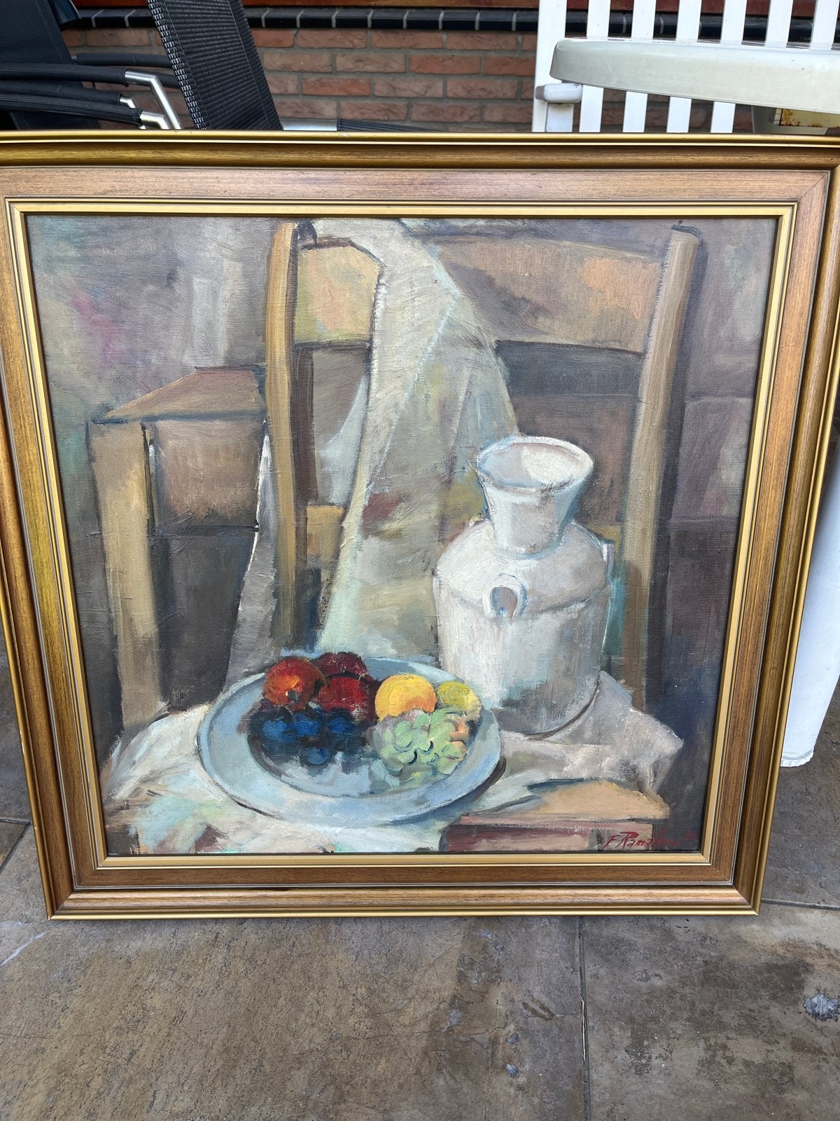 Stilleven Schilderij 70x70 cm - Gesigneerd en Ingelijst, Antiek en Kunst, Kunst | Schilderijen | Klassiek, Doek, Stilleven, Ophalen of Verzenden