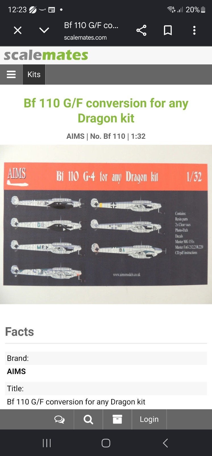 AIMS Bf 110 G/F conversiekit voor Dragon model, Overige merken, 1:32 tot 1:50, Overige typen, Nieuw