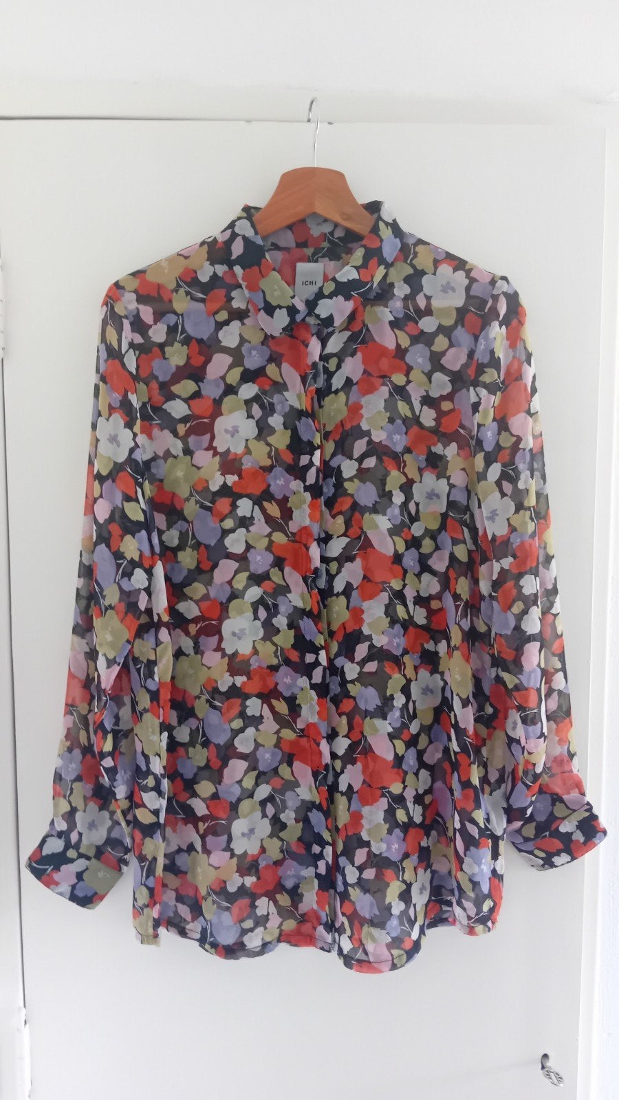 Ichi semi transparante blouse bloemenprint 38, Maat 38/40 (M), Overige kleuren, Ophalen of Verzenden, Zo goed als nieuw