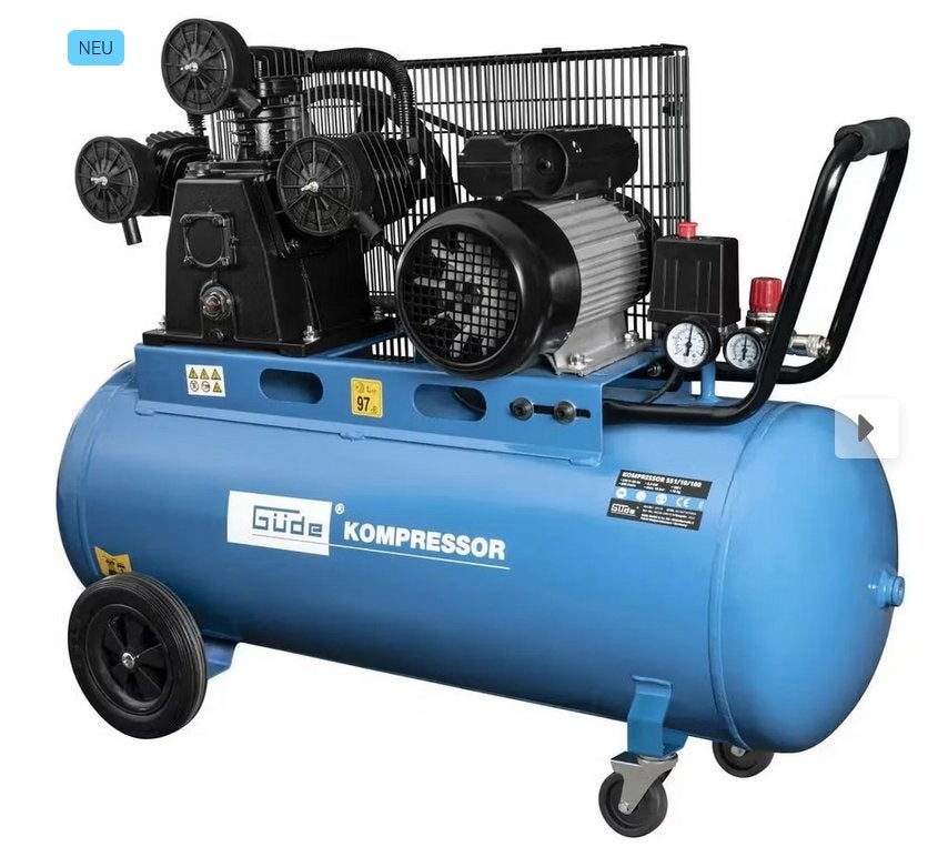 3cyl. compressor 3 PK 100l tank op 230V aanzuig 500 l 10 bar, Ophalen, Nieuw, 200 tot 400 liter/min, Mobiel
