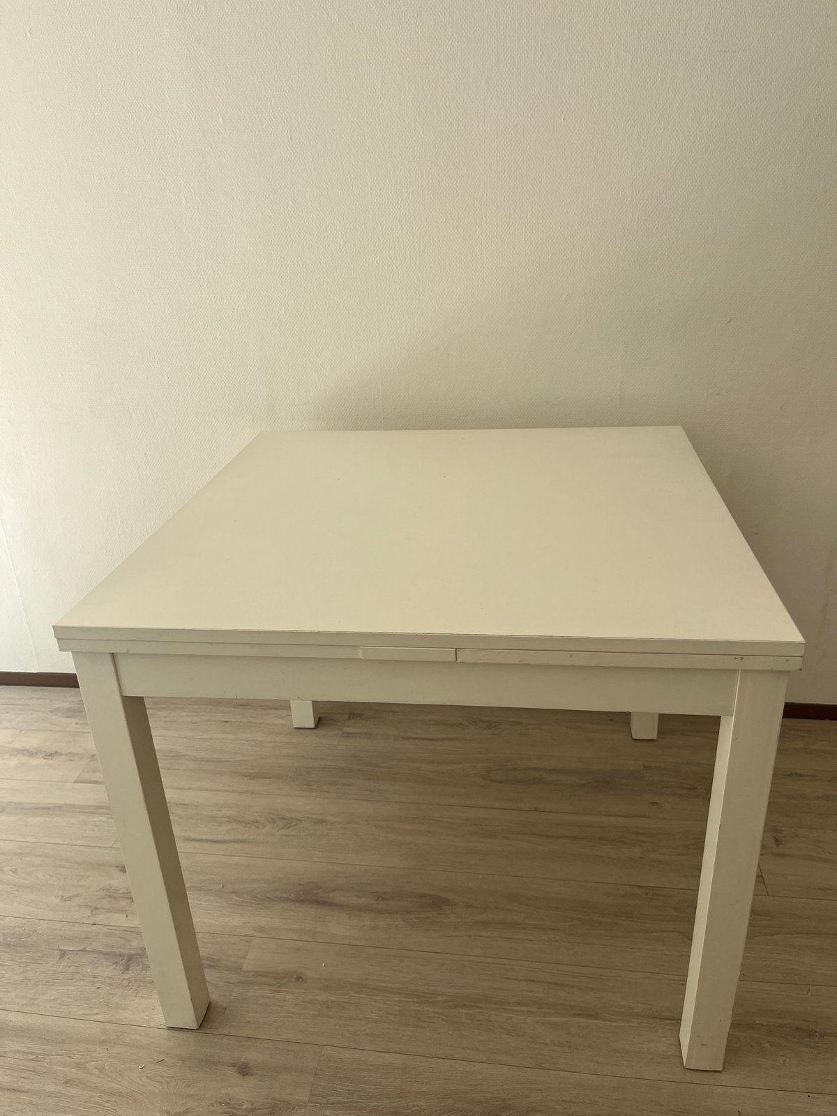 Witte uitschuifbare eettafel, Ophalen, Gebruikt, 100 tot 150 cm, 50 tot 100 cm