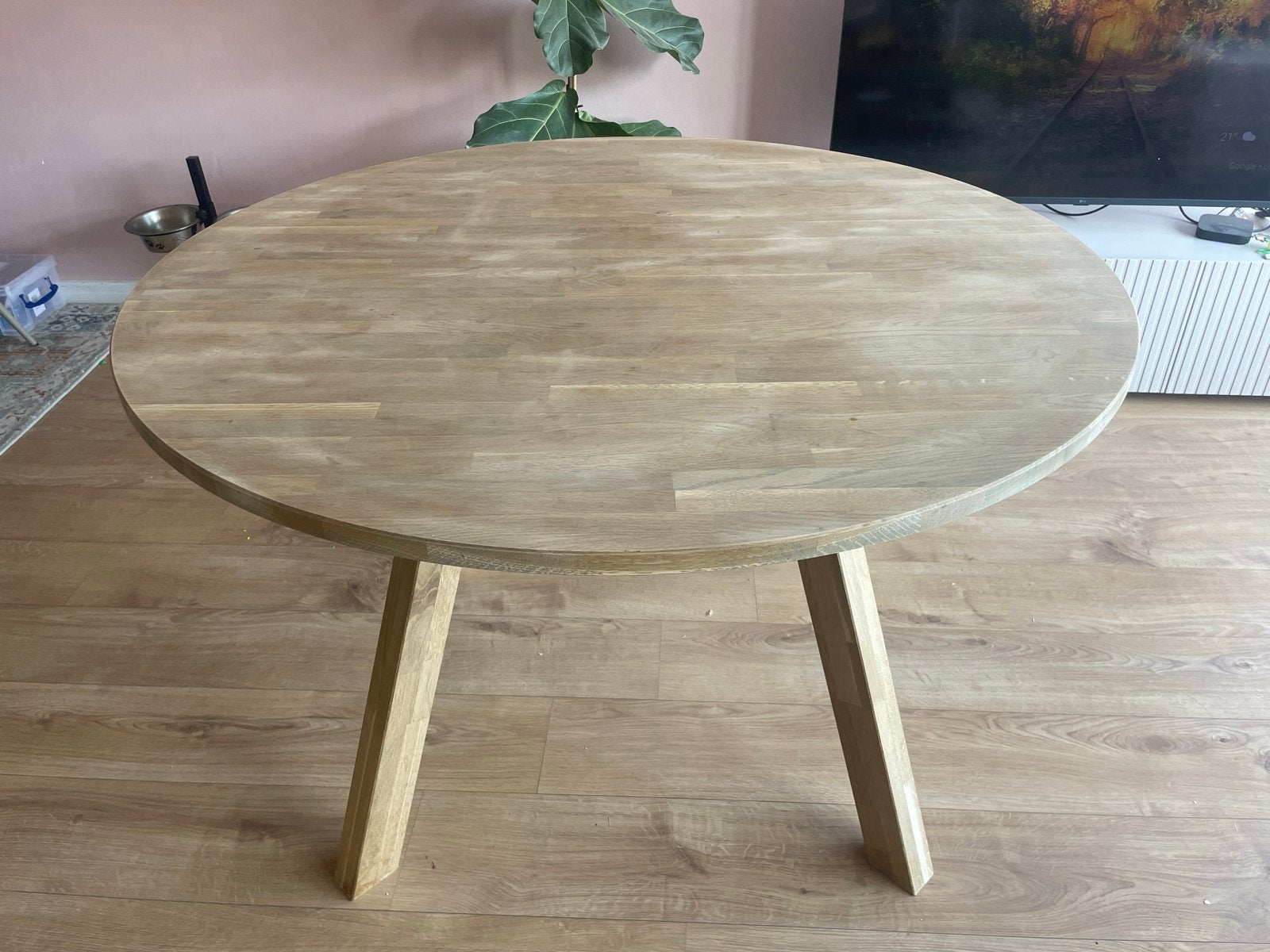 Woood Eettafel Rond - Gebruikt, Diameter 120cm, Gebruikt, 100 tot 150 cm, Rond, Ophalen of Verzenden