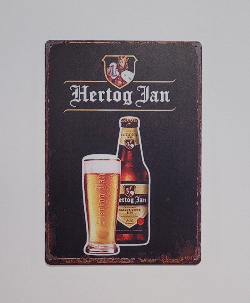 Hertog Jan bier glas en fles reclamebord van metaal wandbord, Verzamelen, Biermerken, Ophalen of Verzenden, Nieuw, Reclamebord, Plaat of Schild
