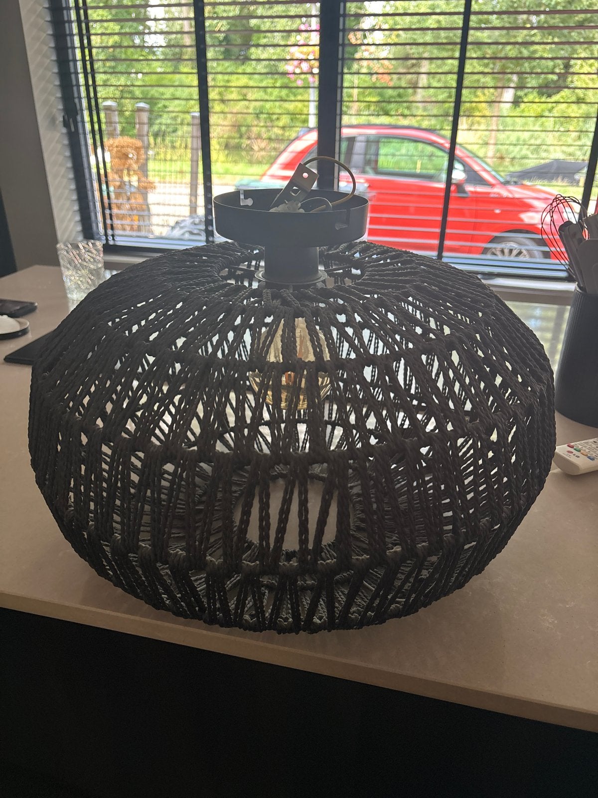 Zwarte rotan hanglamp -, Ophalen, Zo goed als nieuw, Natuurlijk materiaal, E27 (groot)