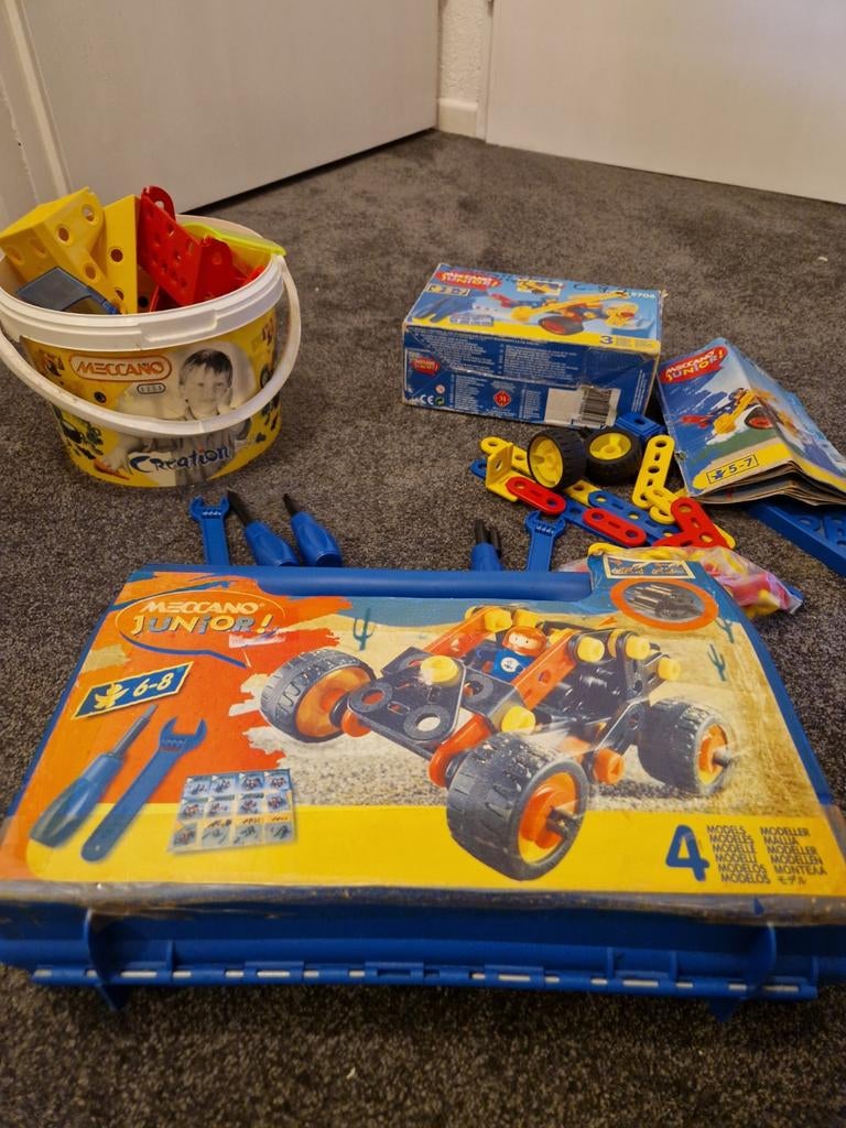 Diverse Meccano Junior sets met motor en handleidingen, Kinderen en Baby's, Ophalen of Verzenden, Zo goed als nieuw, Overige merken