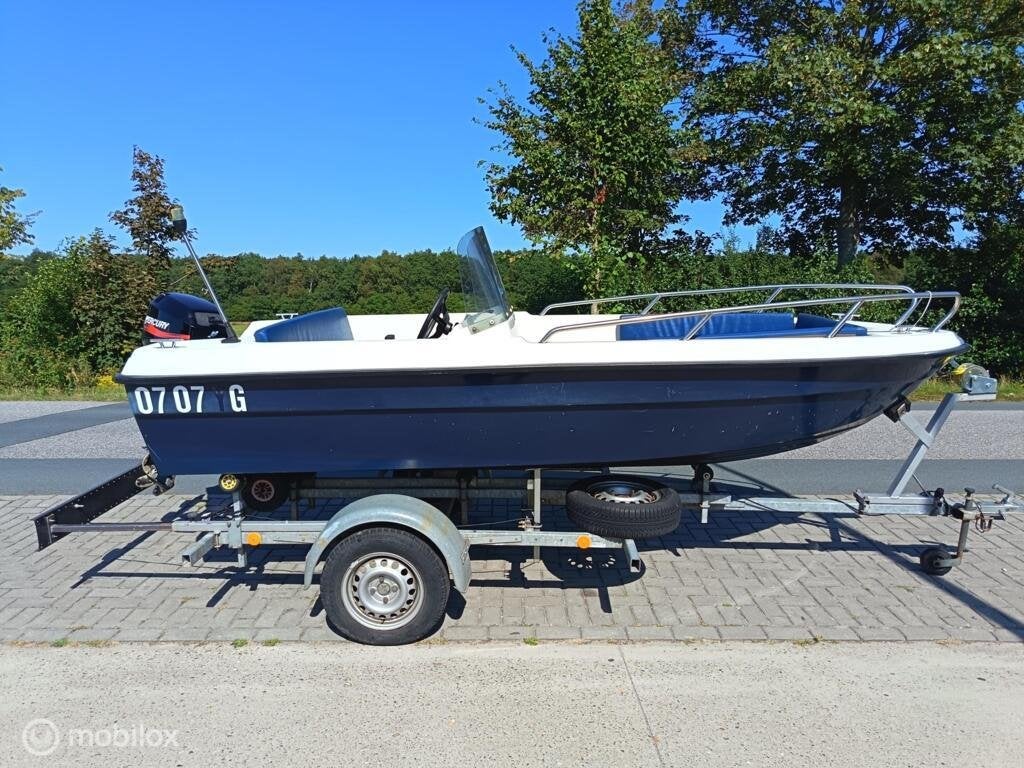 Hoga Rodd 410S Consoleboot  Mercury 15 pk 4-takt Boottrailer, Watersport en Boten, Hoga Rodd, Gebruikt, Hoga Rodd, Hoga Rodd