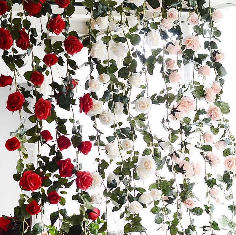 Kunst Rozen Hangplant / Nep Plant Kunstplant Namaak Bloemen, Verzenden, Nieuw, Kunstbloesem