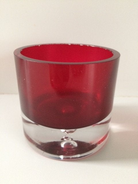 glazen waxinelichthouder/windlicht/bloempot.vaasje Krosno!, 10 cm, Waxinelichthouder, Ophalen of Verzenden, Rood