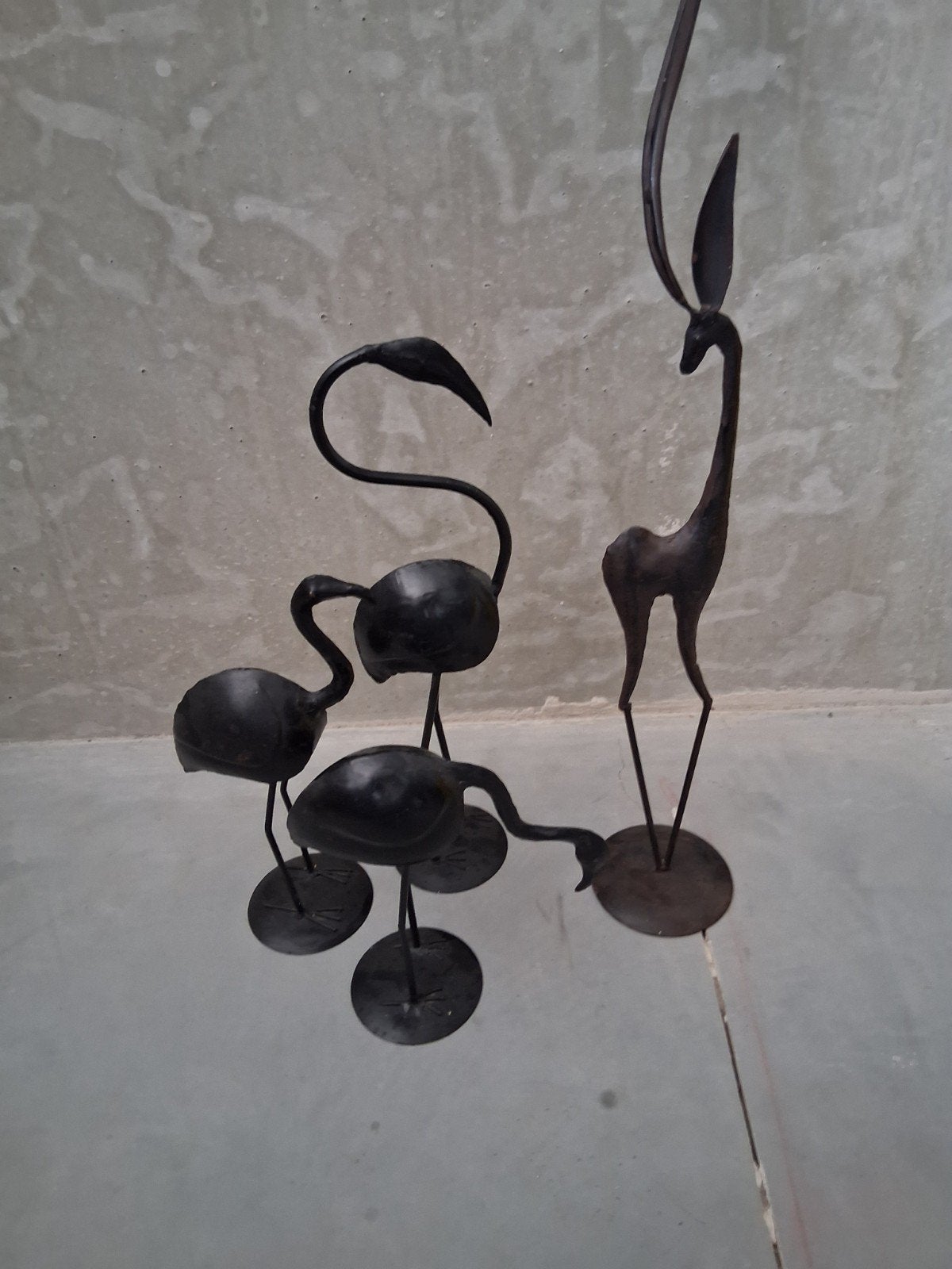 Metalen sculpturen: Flamingo's en antilope, Ophalen of Verzenden, Handgemaakt, Beeld, Metaal