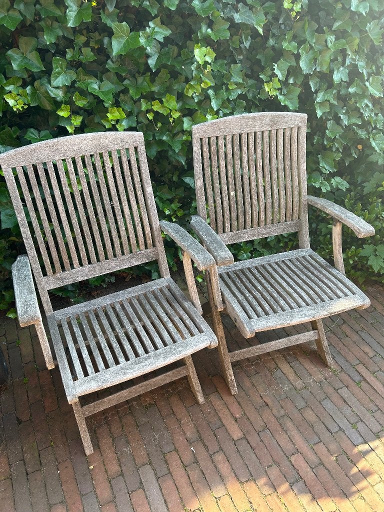 Gratis! 2 teakhouten tuinstoelen, Tuin en Terras, Ophalen, Gebruikt, Teakhout, Inklapbaar