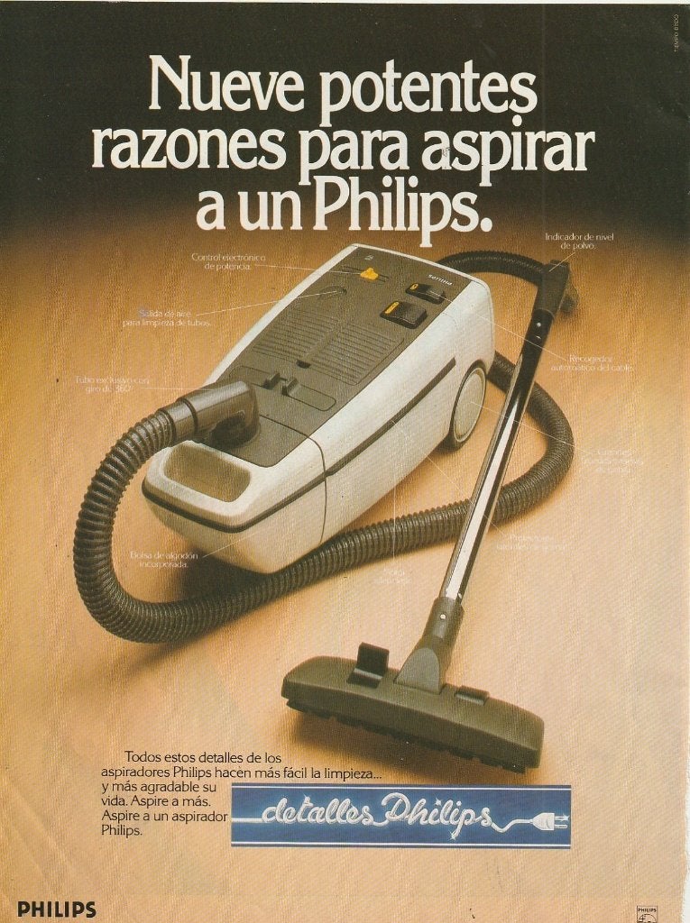 retro reclame 1980 Philips stofzuiger bruin & wit, Verzamelen, Verzenden, Overige typen